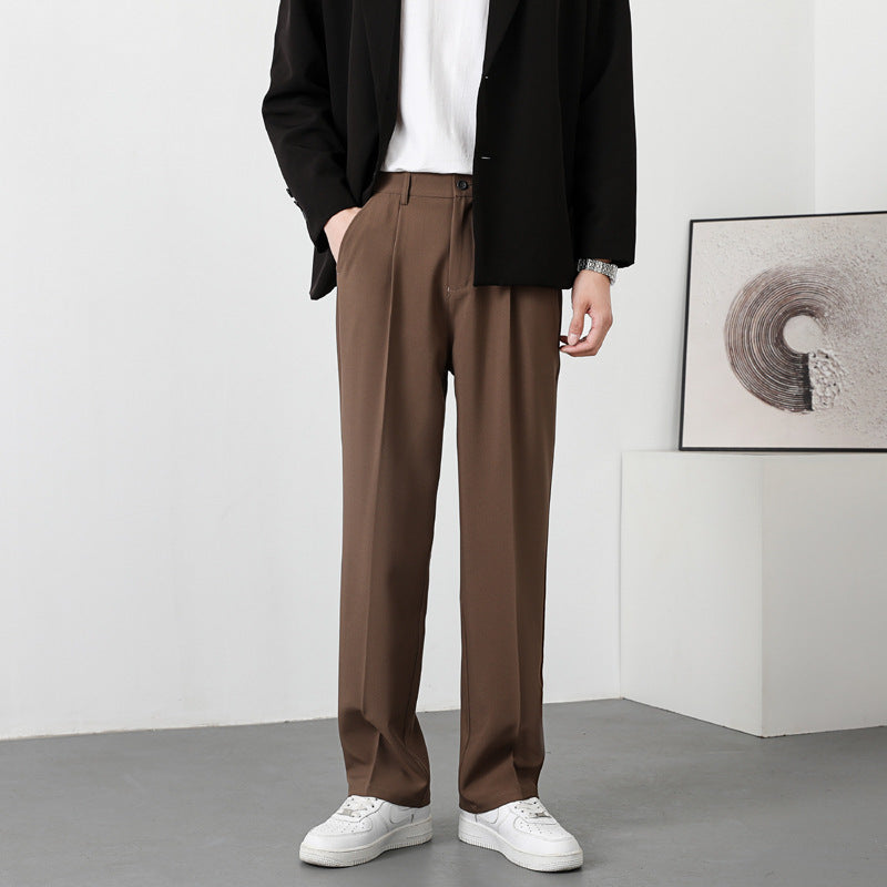 KZZ Men's Casual Street Comfy Versatile Solid Color Wide Leg Pants
