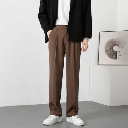 KZZ Men's Casual Street Comfy Versatile Solid Color Wide Leg Pants