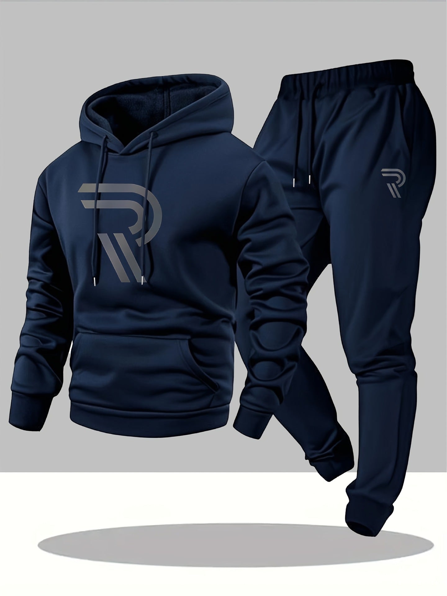 KZZ Men's sports two-piece hooded sweatshirt and pants set