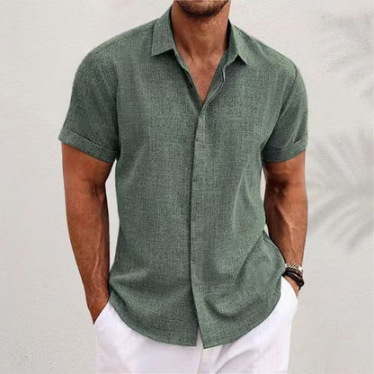 KZZ Men's linen short-sleeved T-shirt
