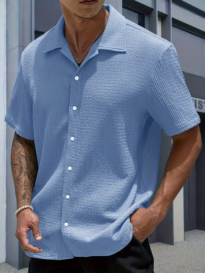 KZZ Men's Casual Button Down Textured Button Front Shirt