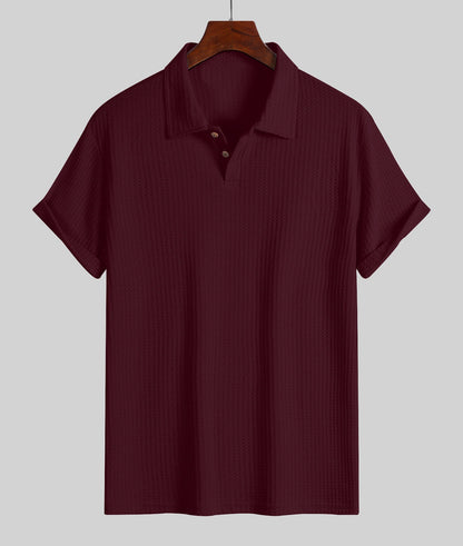KZZ Men's Plain Jacquard Knit Polo Shirt