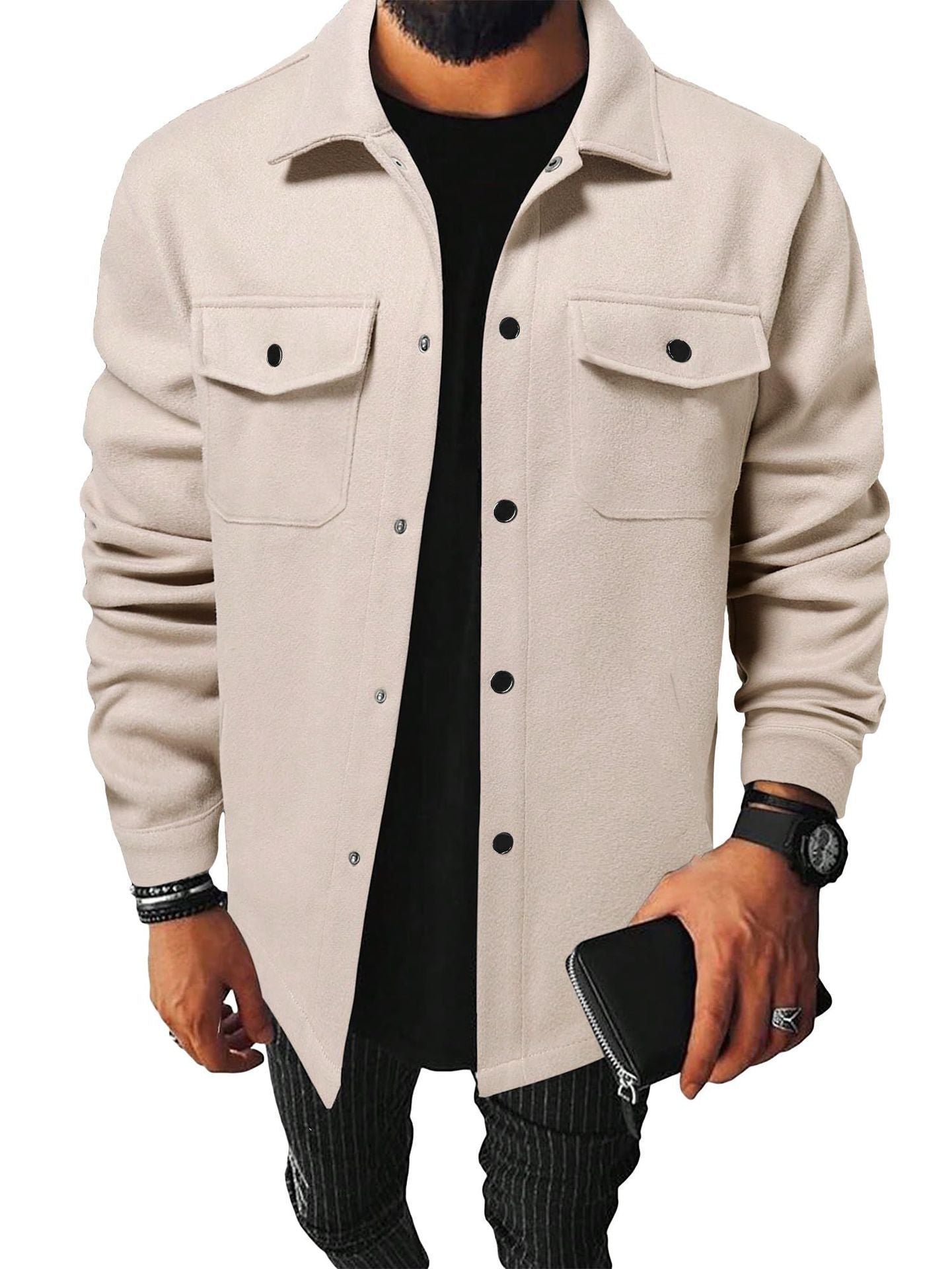 KZZ Men's Simple Woolen Jacket Coat, Fashion Casual Design
