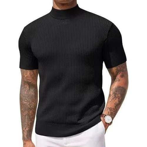 KZZ Ribbed Knit Pullover Solid Tee