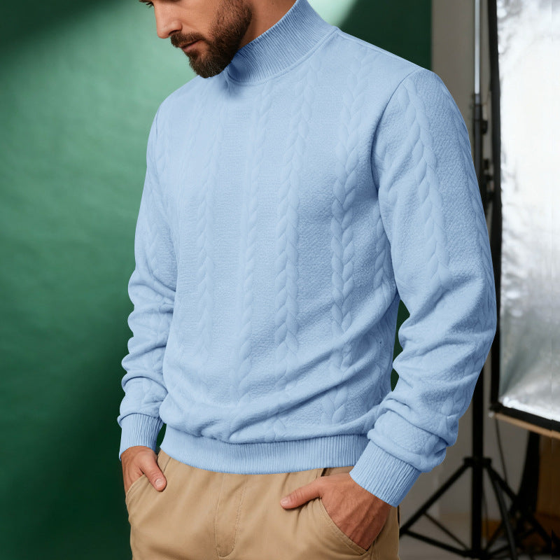 KZZ Men's solid color knitted jacquard turtleneck sweater