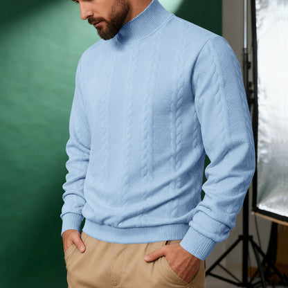 KZZ Men's solid color knitted jacquard turtleneck sweater