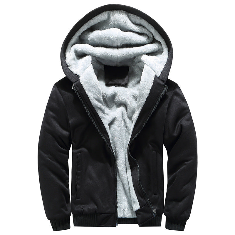 KZZ Thickened Fleece Solid Color Hooded Cardigan - Men's Winter Sweatshirt Jacket