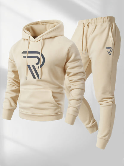 KZZ Men's sports two-piece hooded sweatshirt and pants set