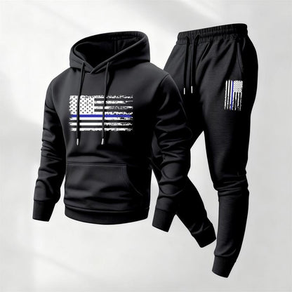 KZZ Men's America Flag Printed Hoodie and Drawstring Sweatpants Set