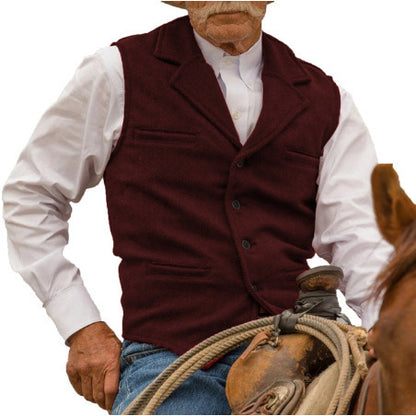 KZZ Men's Tweed Cowboy Vests Retro Elderly Aged Adult Men's Vintage Western Casual Business Vests