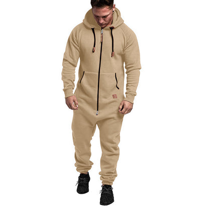KZZ Men's Hooded Fleece Jumpsuit