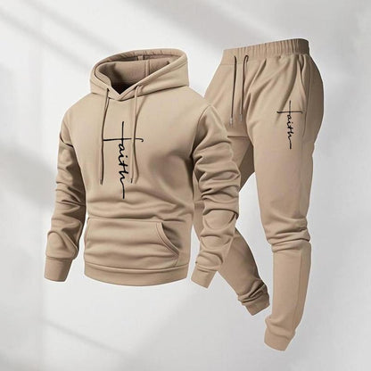 KZZ Printed Hoodie and Drawstring Sweatpants Set