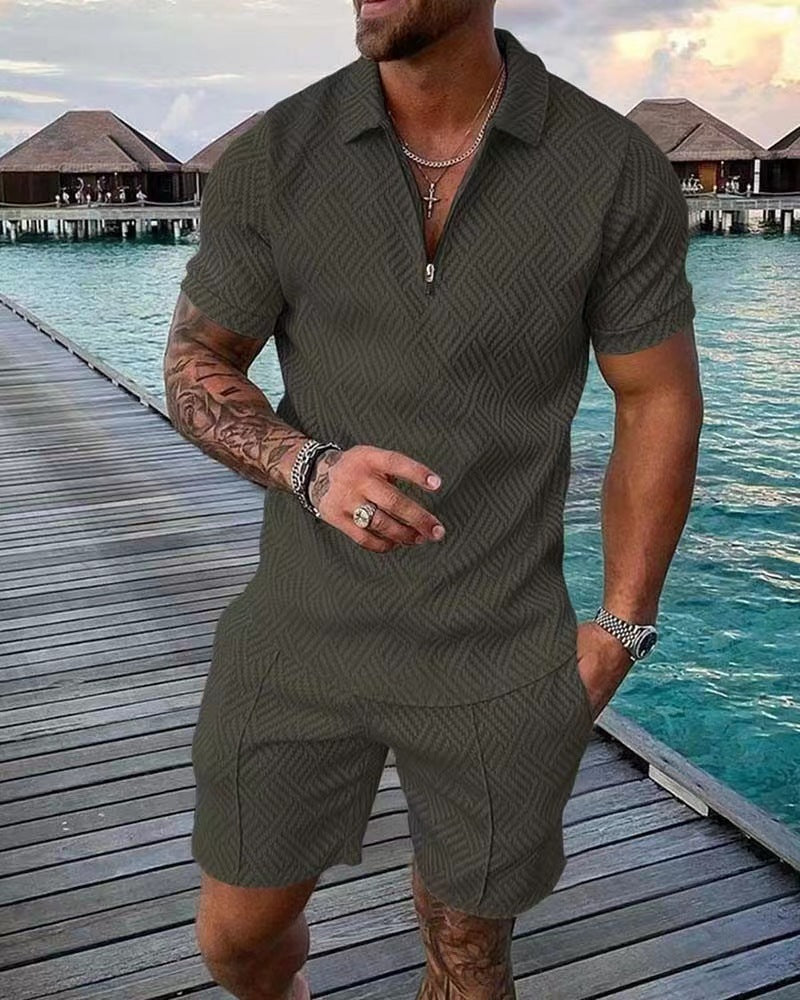 KZZ Mens Polo Shirt and Shorts Sets