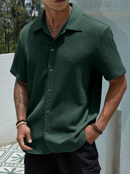KZZ Men's Casual Button Down Textured Button Front Shirt