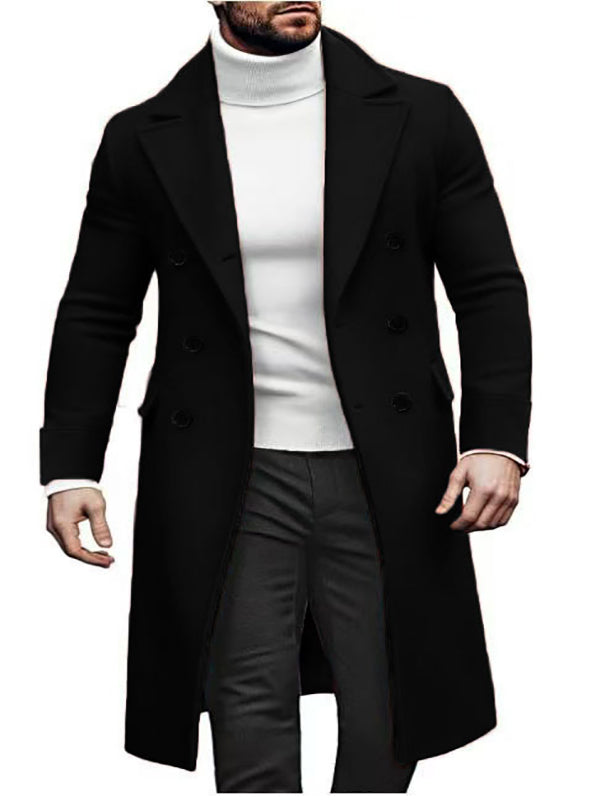 KZZ Men's Notch Lapel Double Breasted Long Trench Coat