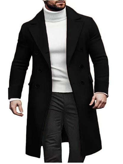 KZZ Men's Notch Lapel Double Breasted Long Trench Coat