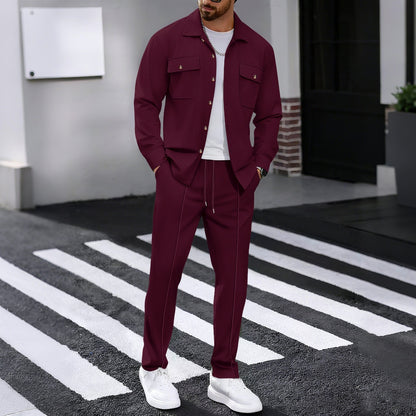 KZZ Men's Long Sleeve Shirt & Drawstring Pants Set
