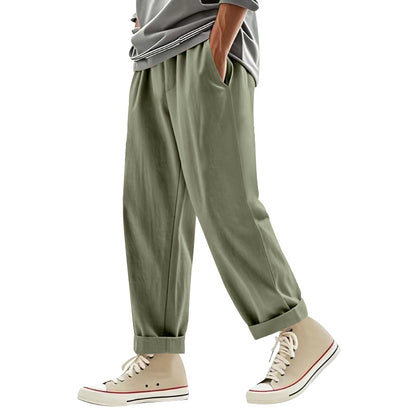KZZ Men's Solid Color Linen Pants,  Fit Casual Comfy Wide Leg Trousers