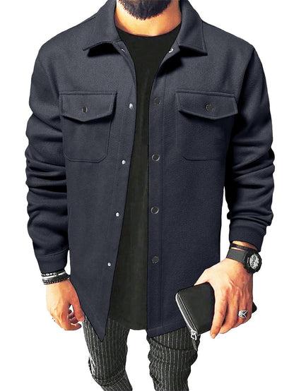 KZZ Men's Simple Woolen Jacket Coat, Fashion Casual Design