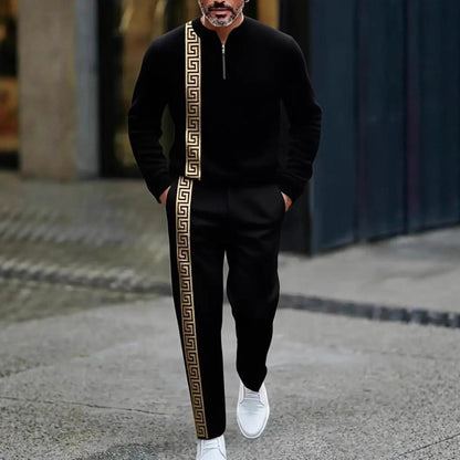 KZZ Men's fashion casual zipper stand up collar long sleeved pants set