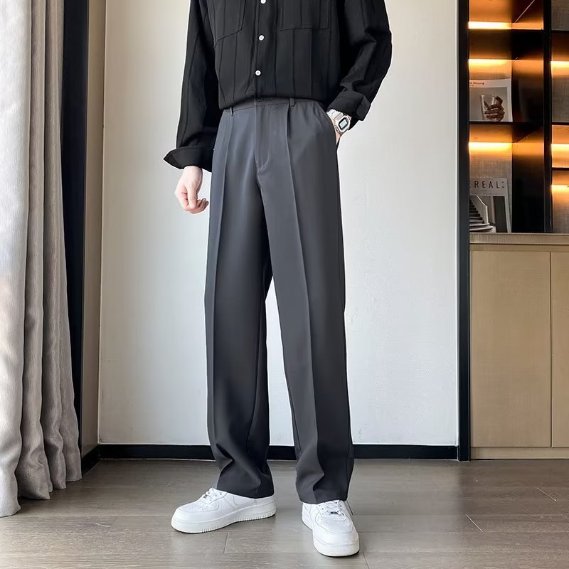KZZ Men's Casual Street Comfy Versatile Solid Color Wide Leg Pants