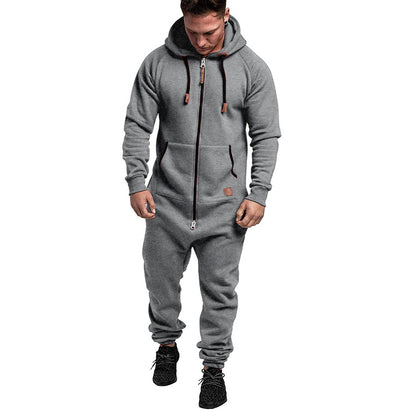 KZZ Men's Hooded Fleece Jumpsuit