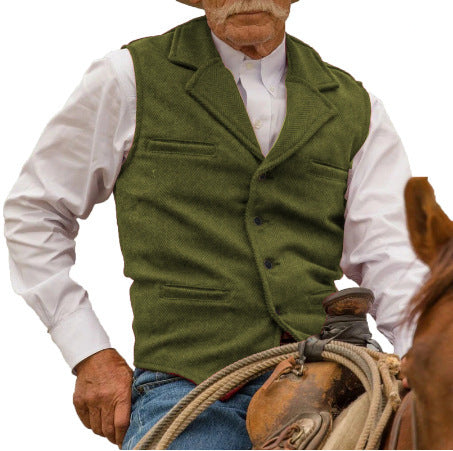 KZZ Men's Tweed Cowboy Vests Retro Elderly Aged Adult Men's Vintage Western Casual Business Vests