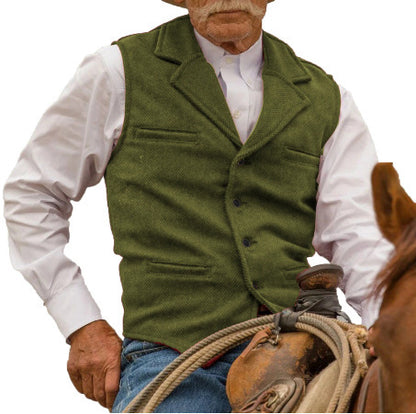 KZZ Men's Tweed Cowboy Vests Retro Elderly Aged Adult Men's Vintage Western Casual Business Vests