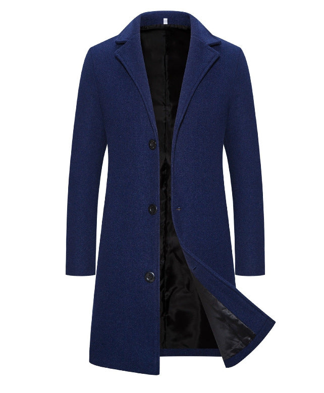KZZ Men's Solid Button Front Lapel Neck Midi Coat Wear