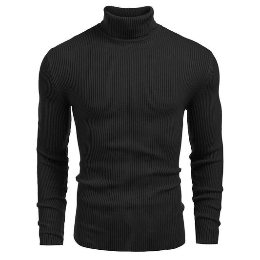 KZZ Fall Outfits Men's Knitted Ribbed Turtleneck/High Neck Slim Fit Basic Sweater