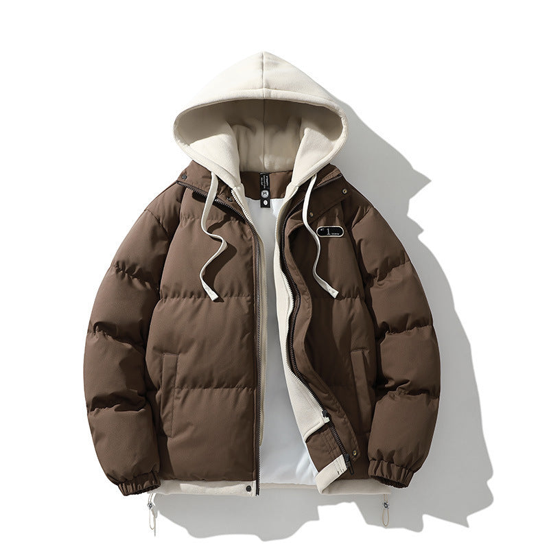 KZZ Hooded Casual Winter Men's Jacket Fake Two-Piece Design Detachable Hat