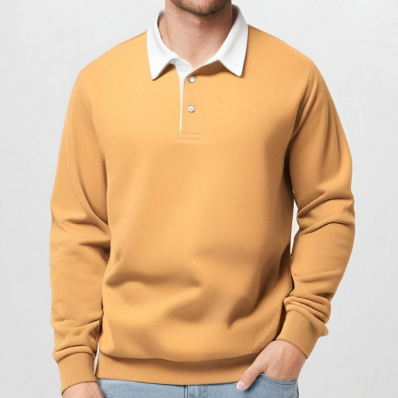 KZZ Men's Loose Fit Colorblock Collar Long Sleeve Polo Shirt