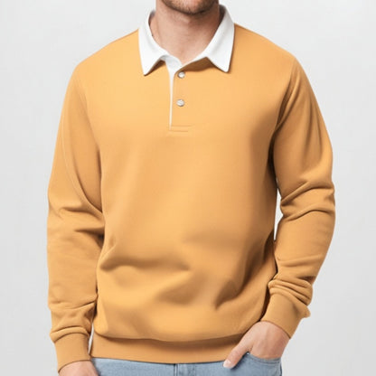 KZZ Men's Loose Fit Colorblock Collar Long Sleeve Polo Shirt