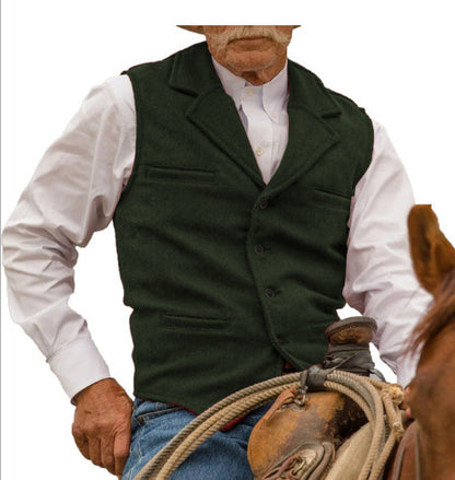 KZZ Men's Tweed Cowboy Vests Retro Elderly Aged Adult Men's Vintage Western Casual Business Vests