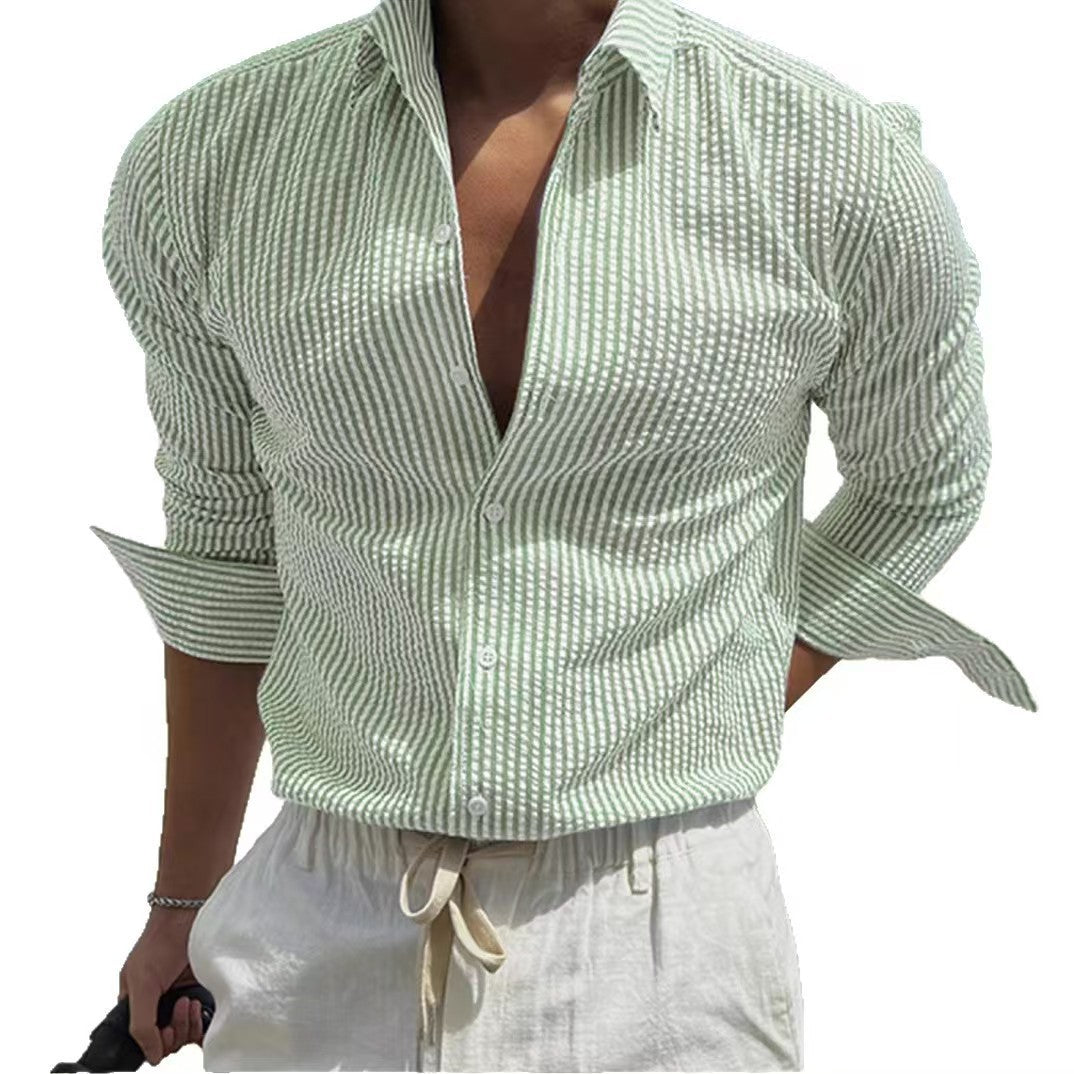 KZZ Men's Striped Print Long Sleeve Shirt, Casual Comfy Top