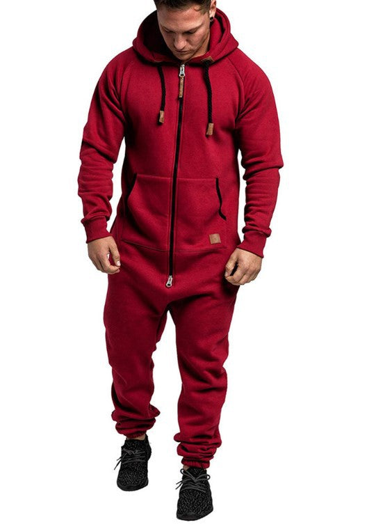KZZ Men's Hooded Fleece Jumpsuit