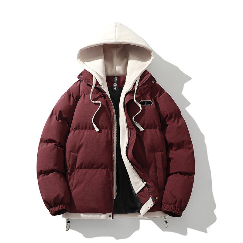 KZZ Hooded Casual Winter Men's Jacket Fake Two-Piece Design Detachable Hat