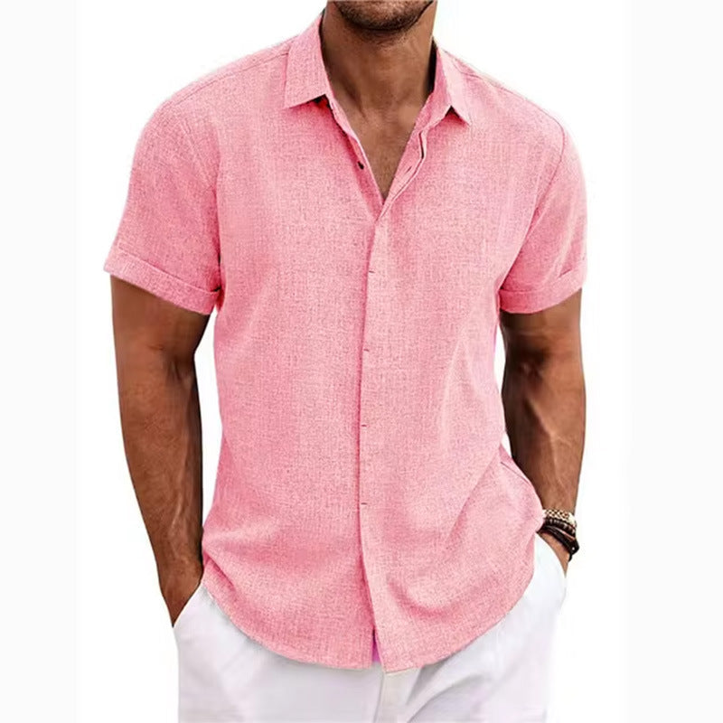KZZ Men's linen short-sleeved T-shirt