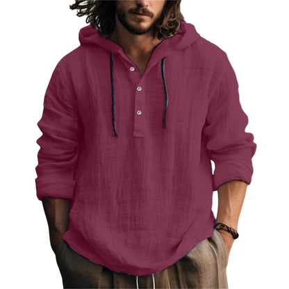 KZZ Men's Casual Long Sleeve Hooded Linen Shirt