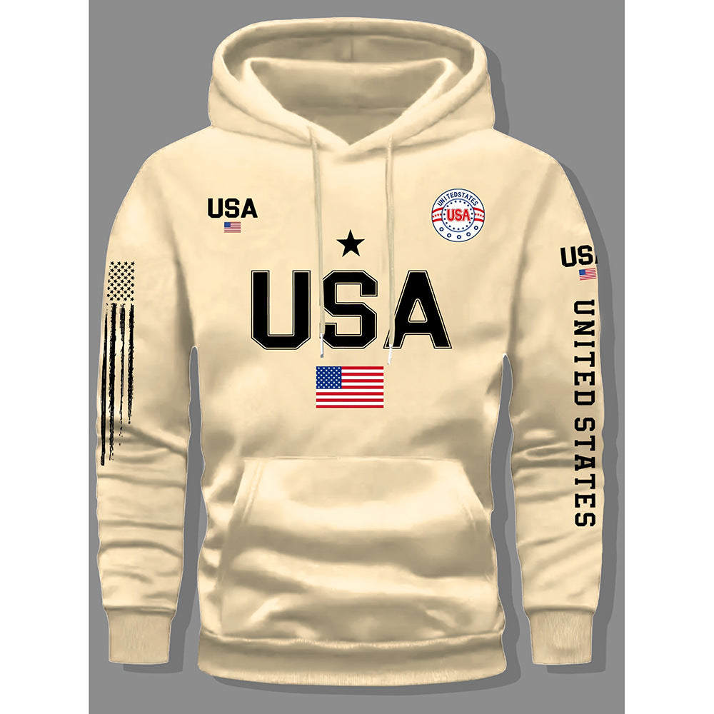 KZZ print hoodie men's fleece sweatshirt, United States letter print unisex casual