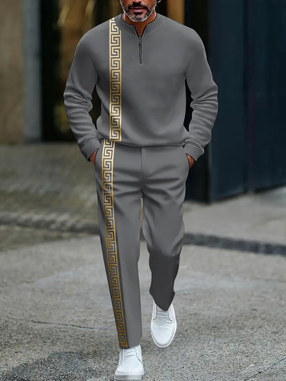 KZZ Men's fashion casual zipper stand up collar long sleeved pants set