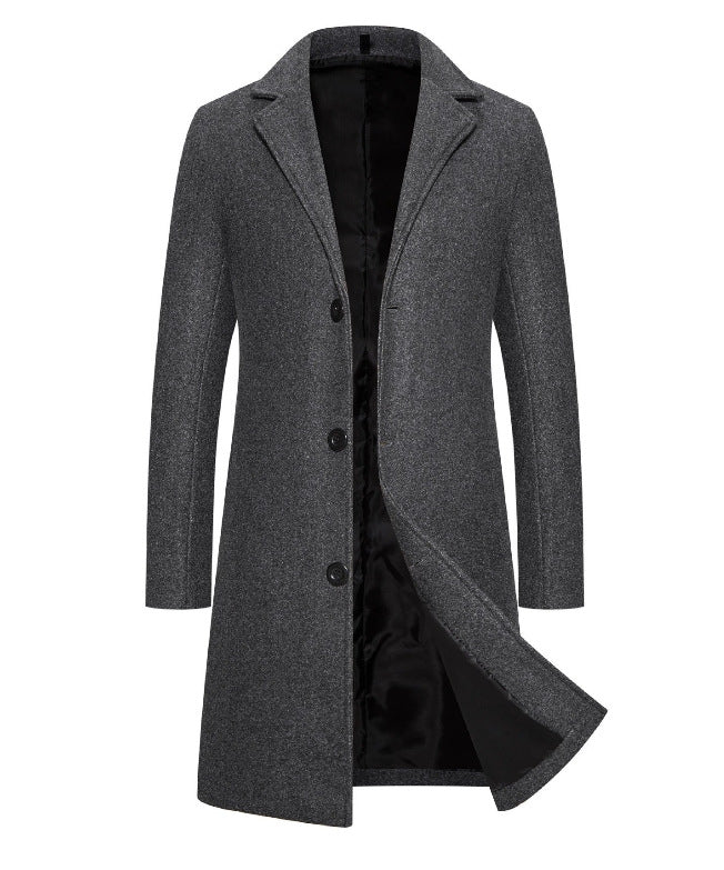 KZZ Men's Solid Button Front Lapel Neck Midi Coat Wear