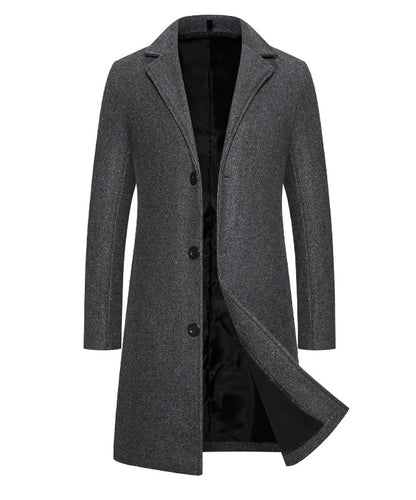 KZZ Men's Solid Button Front Lapel Neck Midi Coat Wear