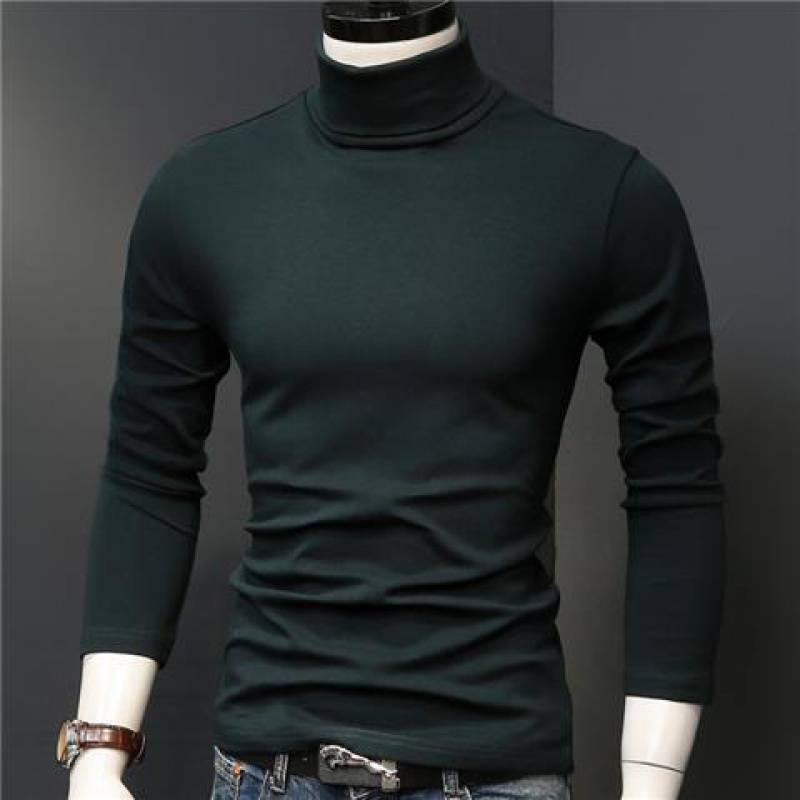 KZZ Sculpted Style Men's Lightweight Pullover Top Slim Fit Turtleneck