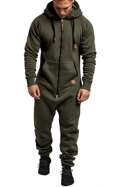 KZZ Men's Hooded Fleece Jumpsuit