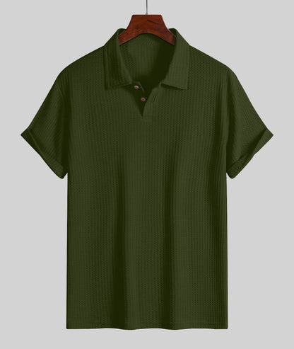 KZZ Men's Plain Jacquard Knit Polo Shirt