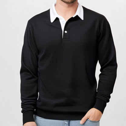 KZZ Men's Loose Fit Colorblock Collar Long Sleeve Polo Shirt