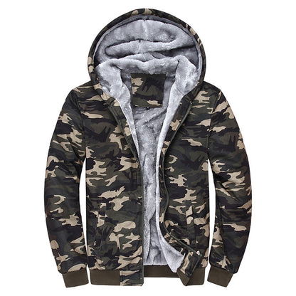 KZZ Thickened Fleece Solid Color Hooded Cardigan - Men's Winter Sweatshirt Jacket