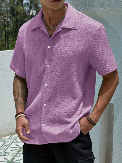 KZZ Men's Casual Button Down Textured Button Front Shirt