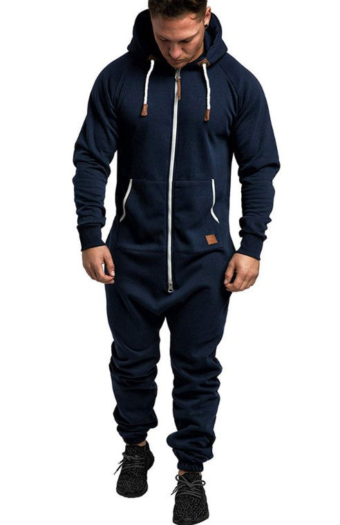 KZZ Men's Hooded Fleece Jumpsuit